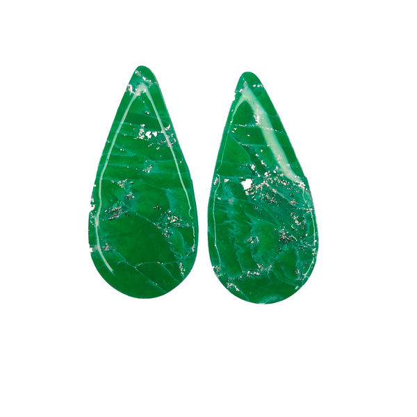 Σκουλαρίκια σε σχήμα σταγόνας σε πράσινο και ασημί - πηλός, κρεμαστά, επιπλατινωμένα