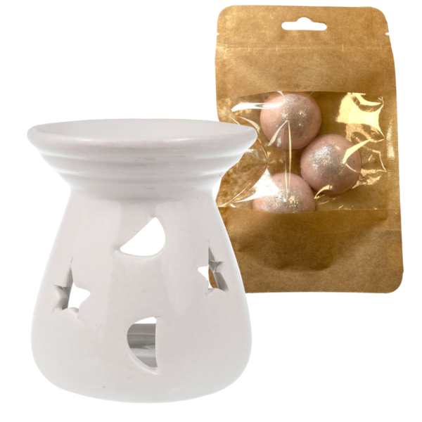 ΣΕΤ Αρωματιστής για candle melts - Αστέρι & Σελήνη (λευκό) & τυχαίο πακέτο με candle melts - ρεσώ & κηροπήγια