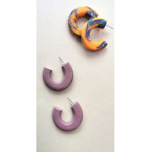"large hoops" Handmade Dangle Earrings (4cm Height)_ - πηλός, κρίκοι, boho, μεγάλα, καρφάκι - 3