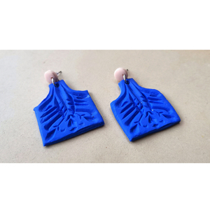 "spine" Handmade Dangle Embossed Double sided Earrings (6cm Height)_ - πηλός, boho, μεγάλα, καρφάκι - 3