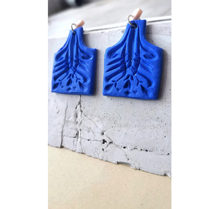 "spine" Handmade Dangle Embossed Double sided Earrings (6cm Height)_ - πηλός, boho, μεγάλα, καρφάκι - 5