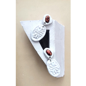 "white daisy" Handmade Embossed Dangle Earrings (3 cm Height) - πηλός, boho, καρφάκι - 3