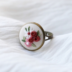 Vintage Florals| Χειροποίητο vintage μικρό δαχτυλίδι με λουλούδια (Πολυμερικός Πηλός, Μπρούτζος) (Διαθέτει Αυξομείωση) - πηλός, λουλούδι, σετ, μπρούντζος, αυξομειούμενα - 2