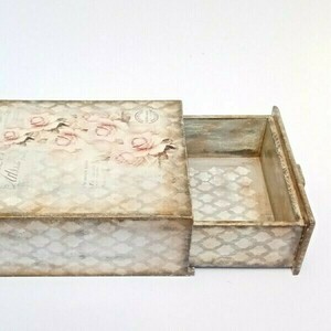 Ξύλινο κουτί- συρτάρι με ροζ τριαντάφυλλα - mdf, κουτί, οργάνωση & αποθήκευση, μαμά - 2