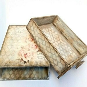 Ξύλινο κουτί- συρτάρι με ροζ τριαντάφυλλα - mdf, κουτί, οργάνωση & αποθήκευση, μαμά - 3