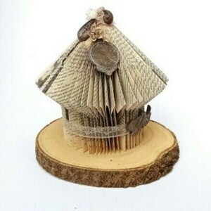 Διακοσμητικό σπιτάκι book folding - ξύλο, χαρτί, διακοσμητικά - 2