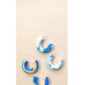 "large hoops" Handmade Dangle Earrings (4cm Height)__ - πηλός, κρίκοι, boho, μεγάλα, καρφάκι - 4