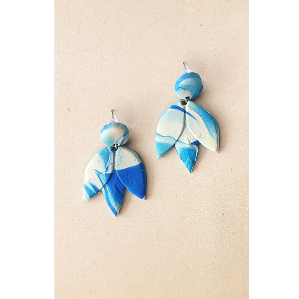 "multicolor leafs" Handmade Dangle Embossed Earrings (6cm Height) - πηλός, boho, μεγάλα, καρφάκι