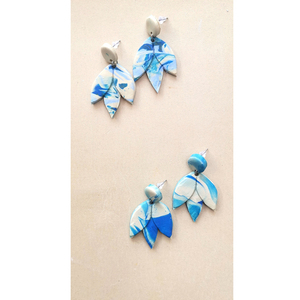 "multicolor leafs" Handmade Dangle Embossed Earrings (6cm Height) - πηλός, boho, μεγάλα, καρφάκι - 5