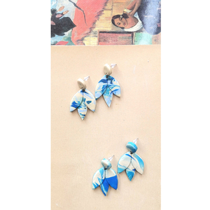 "multicolor leafs" Handmade Dangle Embossed Earrings (6cm Height)__ - πηλός, boho, μεγάλα, καρφάκι - 5