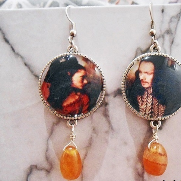 Σκουλαρίκια με γυαλί και γυάλινες χάντρες, κρεμαστα Romantic Dracula earrings - ημιπολύτιμες πέτρες, γυαλί, χάντρες, κρεμαστά, γάντζος - 3