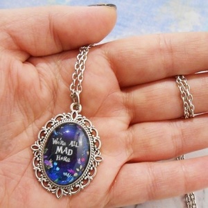 Κολιέ με γυαλί Alice In Wonderland pendant We are all mad here - γυαλί, μεταλλικά στοιχεία, μενταγιόν - 5