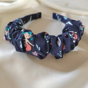 Χειροποίητη υφασμάτινη στέκα μαλλιών scrunchie μπλε με γοργόνες 40cm 1τμχ - ύφασμα, γοργόνα, στέκες, δώρο μαμά κόρη - 2