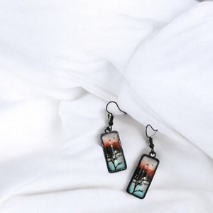 Σκουλαρίκια με γυαλί Moon Sunset earrings - γυαλί, φεγγάρι, κρεμαστά, γάντζος