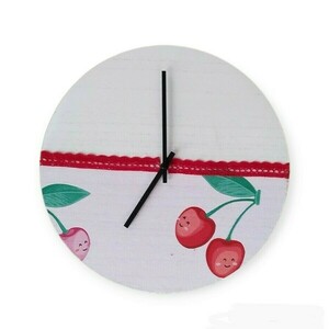 Ρολόι τοίχου Cute cherries Ξύλο & ύφασμα Διάμετρος 20εκ baterry ΑΑ - ξύλο, τοίχου