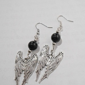 Σκουλαρίκια με μεταλλικά στοιχεία, charms και χάντρες Devil Wings earrings Broken Wings - χάντρες, ατσάλι, μεταλλικά στοιχεία, κρεμαστά, γάντζος