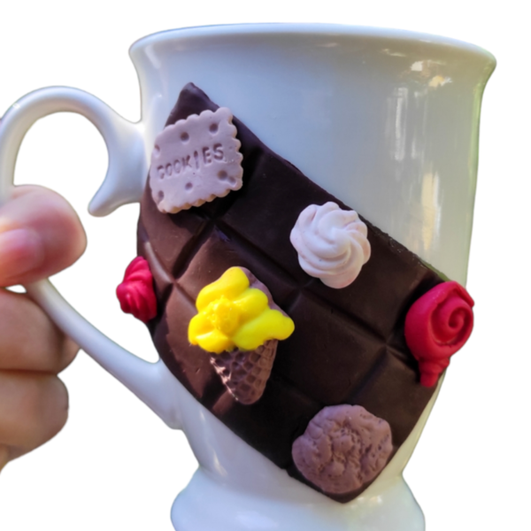 Κουπα με διακόσμηση σοκολατα και γλυκά απο πολυμερικό πηλο - πηλός, πολυμερικό πηλό
