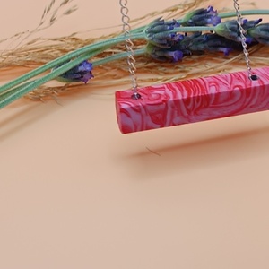 Χειροποίητο ροζ κολιέ με ασημένια αλυσίδα - charms, ασήμι 925, κοντά - 3