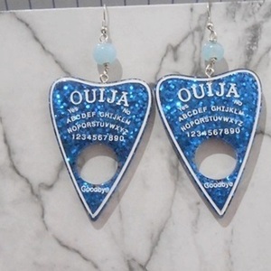 Ακρυλικά σκουλαρίκια με χάντρες Ouija Planchette Blue Earrings - χάντρες, plexi glass, κρεμαστά, μεγάλα, γάντζος - 4