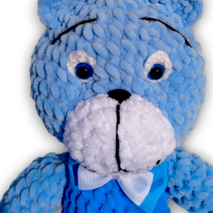 Αρκουδάκι μπλε λούτρινο πλεκτό χειροποίητο κουκλάκι - δώρο, λούτρινα, παιχνίδια, amigurumi - 3