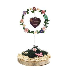 Δώρο για την γιορτή της μητέρας - στεφάνι "Σ' αγαπώ μαμά" με λουλούδια σε κορμό δέντρου - ξύλο, πέτρα, plexi glass, διακοσμητικά, ημέρα της μητέρας