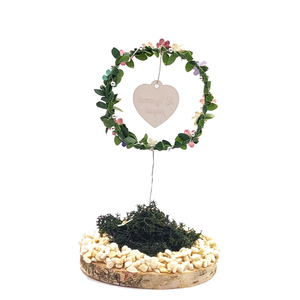 Δώρο για την γιορτή της μητέρας - στεφάνι "Σ' αγαπώ μαμά" με λουλούδια σε κορμό δέντρου - ξύλο, πέτρα, plexi glass, διακοσμητικά, ημέρα της μητέρας - 2