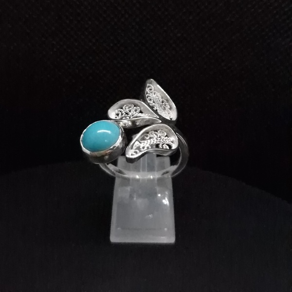 Half Flower Filigree Ring - ημιπολύτιμες πέτρες, ασήμι 925, φύλλο, σταθερά, μεγάλα - 2