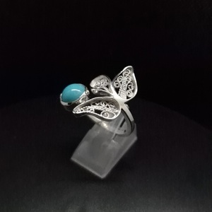 Half Flower Filigree Ring - ημιπολύτιμες πέτρες, ασήμι 925, φύλλο, σταθερά, μεγάλα - 5