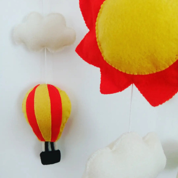 Μόμπιλε με ήλιο, σύννεφα και αερόστατα - κορίτσι, αγόρι, μόμπιλε, βρεφικά - 2