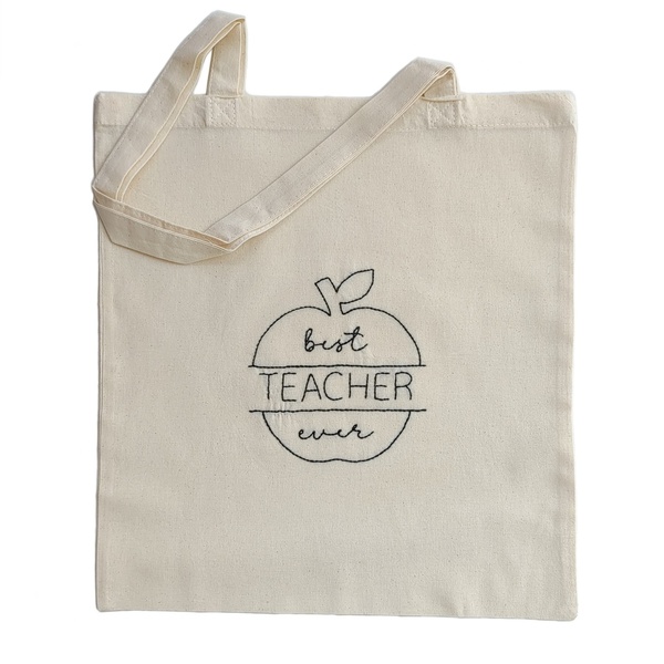 Δώρο για τη δασκάλα/ Πάνινη τσάντα "best teacher ever" - 37x41 εκ. - ύφασμα, ώμου, tote, πάνινες τσάντες, φθηνές