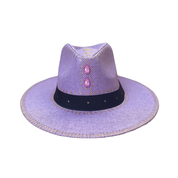 Καπέλο Παναμα - Purple crystals - ζωγραφισμένα στο χέρι, απαραίτητα καλοκαιρινά αξεσουάρ, ψάθινα