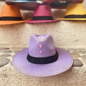 Καπέλο Παναμα - Purple crystals - ζωγραφισμένα στο χέρι, απαραίτητα καλοκαιρινά αξεσουάρ, ψάθινα - 5