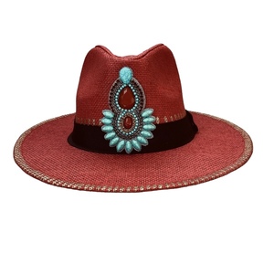 Καπέλο Παναμα - Red boho crystal - ζωγραφισμένα στο χέρι, απαραίτητα καλοκαιρινά αξεσουάρ, ψάθινα