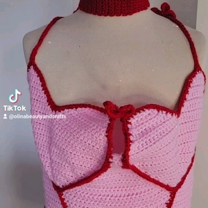 Crop top Hearts handmade - βαμβάκι, ακρυλικό, crop top - 3