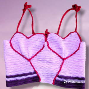 Crop top Hearts handmade - βαμβάκι, ακρυλικό, crop top - 4