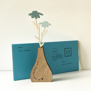 Δώρο για δασκάλα, ξύλινο βάζο με μπλε λουλούδια - ξύλο, βάζα & μπολ, λουλούδια, personalised, δώρα για δασκάλες - 2