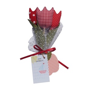 Δώρο για δασκάλα - ανθοδέσμη κόκκινες τουλίπες - ύφασμα, λουλούδια, χειροποίητα, διακοσμητικά, για δασκάλους