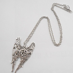 Αντικέ μενταγιόν φτερά και πεντάλφα, Devil Wings Necklace Pentagram - χάντρες, ατσάλι, μεταλλικά στοιχεία, μενταγιόν