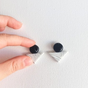 |Black Marble - White Marble| Geometrical Shape - POLYMER CLAY - Earrings- - πηλός, γεωμετρικά σχέδια, καρφωτά, μεγάλα, καρφάκι - 3