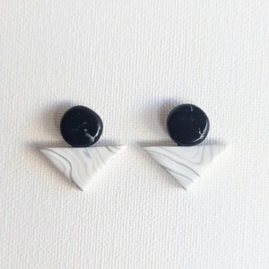 |Black Marble - White Marble| Geometrical Shape - POLYMER CLAY - Earrings- - πηλός, γεωμετρικά σχέδια, καρφωτά, μεγάλα, καρφάκι