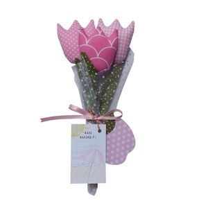 Δώρο για δασκάλα - ανθοδέσμη ροζ τουλίπες - ύφασμα, λουλούδια, χειροποίητα, διακοσμητικά, για δασκάλους