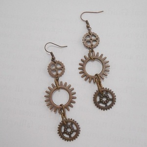 Σκουλαρίκια με γρανάζια Bronze Steampunk Gear Earrings - μπρούντζος, κρεμαστά, μεγάλα, γάντζος