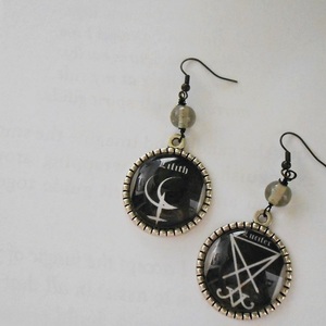 Σκουλαρίκια με γυαλί και χάντρες Lucifer Lilith earrings Occult jewelry - γυαλί, χάντρες, κρεμαστά, γάντζος