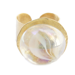 Δαχτυλίδι ορείχαλκου με διαφανή χάντρα γυάλινη - ορείχαλκος, χάντρες, boho, αυξομειούμενα, φθηνά