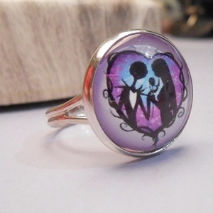 Αυξομειούμενο δαχτυλίδι με γυαλί Adjustable cabochon ring Nightmare before Xmas - γυαλί, αυξομειούμενα