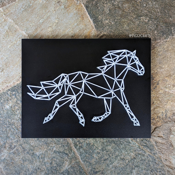 Ξύλινο κάδρο με καρφιά & κλωστές "Polygon Horse" 35x27cm - πίνακες & κάδρα, γεωμετρικά σχέδια, minimal - 5
