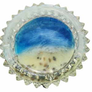 Στρογγυλό μπλε τασάκι από ρητίνη με κοχύλια διαστάσεις 12χ12 εκ - ρητίνη, κοχύλι, θάλασσα