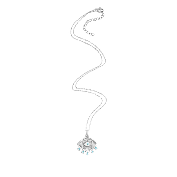 Κολιέ Επάργυρο Με Ατσάλινη Αλυσίδα "Egyptian Eye" - charms, επάργυρα, μάτι, ατσάλι, boho - 2