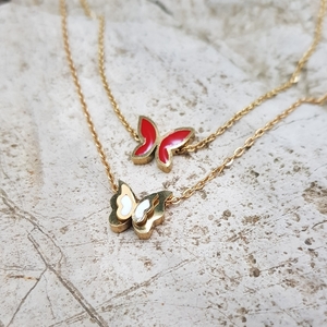 Κολιέ 3d Πεταλούδα με Λευκό Σμάλτο και Αλυσίδα 40 εκ. Χρυσό Ατσάλι - charms, χρυσό, πεταλούδα, κοντά, ατσάλι - 4