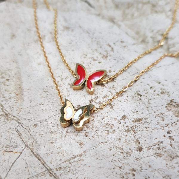 Κολιέ Πεταλούδα με Κόκκινο Σμάλτο και Αλυσίδα 40 εκ. Χρυσό Ατσάλι - χρυσό, πεταλούδα, κοντά, ατσάλι, μενταγιόν - 4
